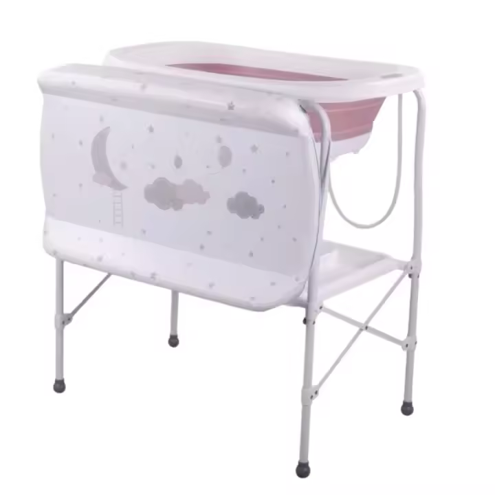 BATHBY Bañera bebé con patas Multifuncional 5 en 1 · Plegable con Soporte · Cambiador · Bandejas Organizadoras · Desagüe con Tubo y Soporte para Ducha (Rosa Standard) - 1