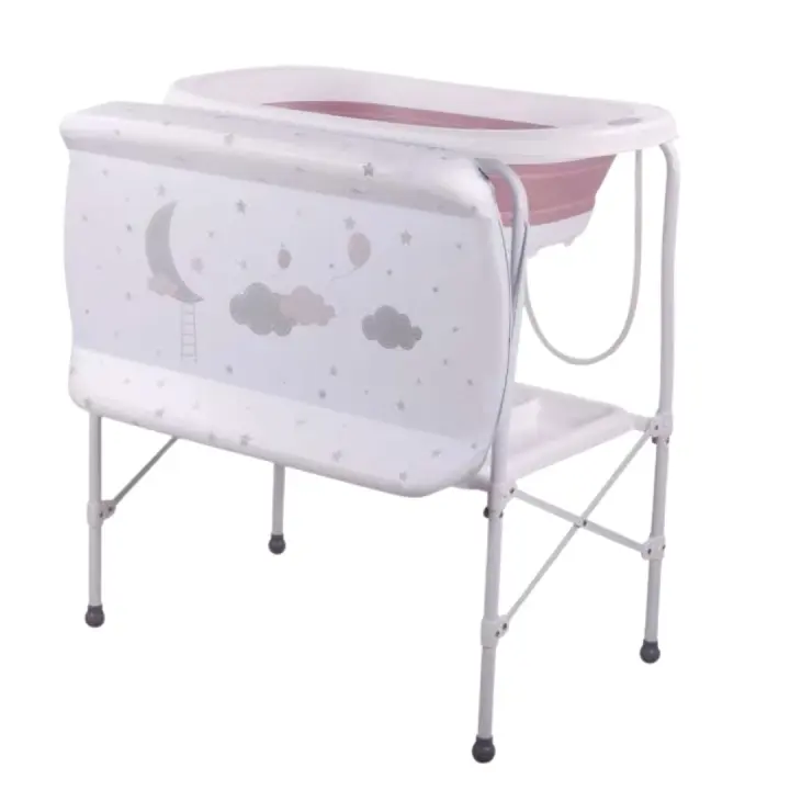 BATHBY Bañera bebé con patas Multifuncional 5 en 1 · Plegable con Soporte · Cambiador · Bandejas Organizadoras · Desagüe con Tubo y Soporte para Ducha (Rosa Standard) - 1