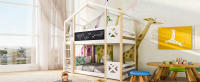 Cama Infantil Casa EN EL Árbol with Escalera 90x200 cm, Cama Elevada Infantil-2x Marco de Listas-Natural & Blanco - details 3