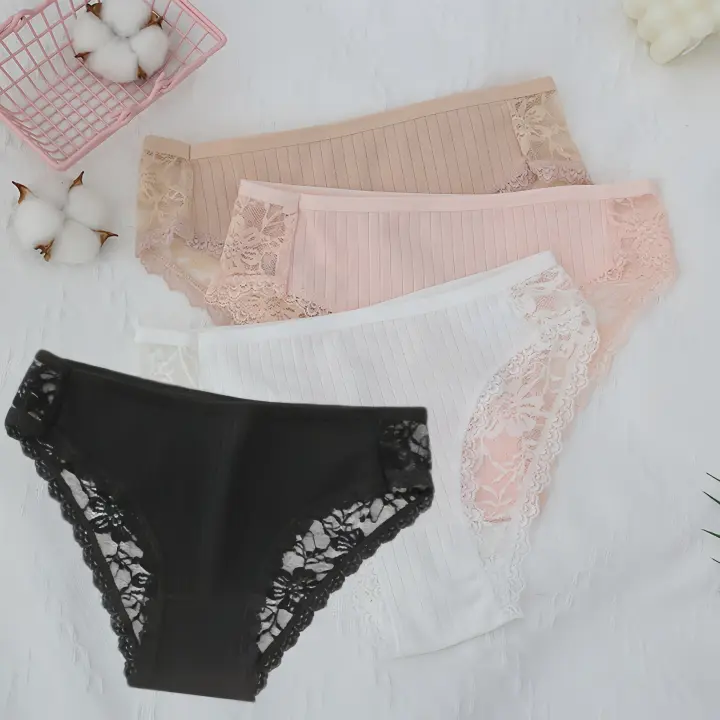 Conjunto de 4 Bragas sexys de encaje con diseño calado para mujer y niña, bragas triangulares con motivos en malla, ropa interior de encaje para mujer - VOLARY - 1
