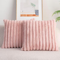 Funda De Cojín De Peluche De Conejo Falso Para Sofa Decoración De Interiores Tamaño 45x45cm Estilo Sólido Y Rayado Grueso Y Suave - details 22