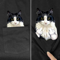 Camiseta De Algodón HX Para Hombres Con Bolsillo Y Dedos Doblados En El Medio Para El Verano Camiseta Casual De Gato Y Vaca - details 2