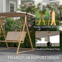 Outsunny Columpio de Jardín Exterior de 2 Plazas Balancín de Jardín Exterior con Toldo Ajustable 90° Protección UV 30+ y Estructura Triangular de Metal Carga 220 kg 160x112x162 cm Caqui - details 4
