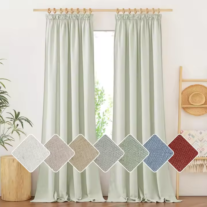 Cortina Lino Cortinas Salon 2 Piezas 140x245cm(AnchoxAlto) Cortinas Translúcidas con Ganchos para Riel Cortinas Boho para Comedor Linen Curtains for Living Room, Beige - 1