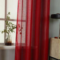 Cortina Transparente De Hilo De Lino Roja Para Decoración De Sala De Estar Estilo Celebración 1 Pieza Cortina De Voile Sólida - details 5