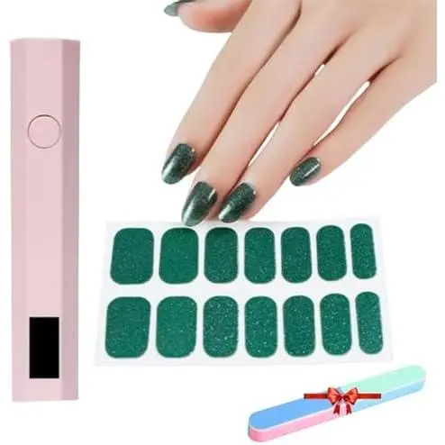 Pegatinas de uñas de gel con kit de luz ultravioleta, pegatinas de uñas de gel ultravioleta, kit de pegatinas de uñas de gel para bricolaje, tiras de uñas de gel semicuradas, fáciles de aplicar y quitar (07) - 1