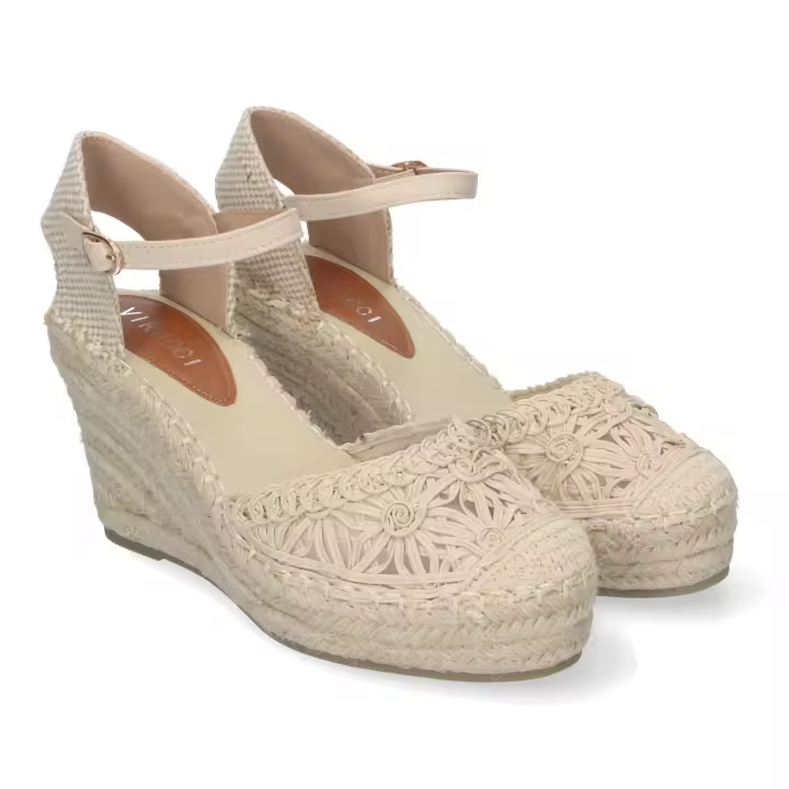 PuntoSalao Alpargatas de cuña cómoda en yute mujer estilo valenciana beige VRA-851 - 1