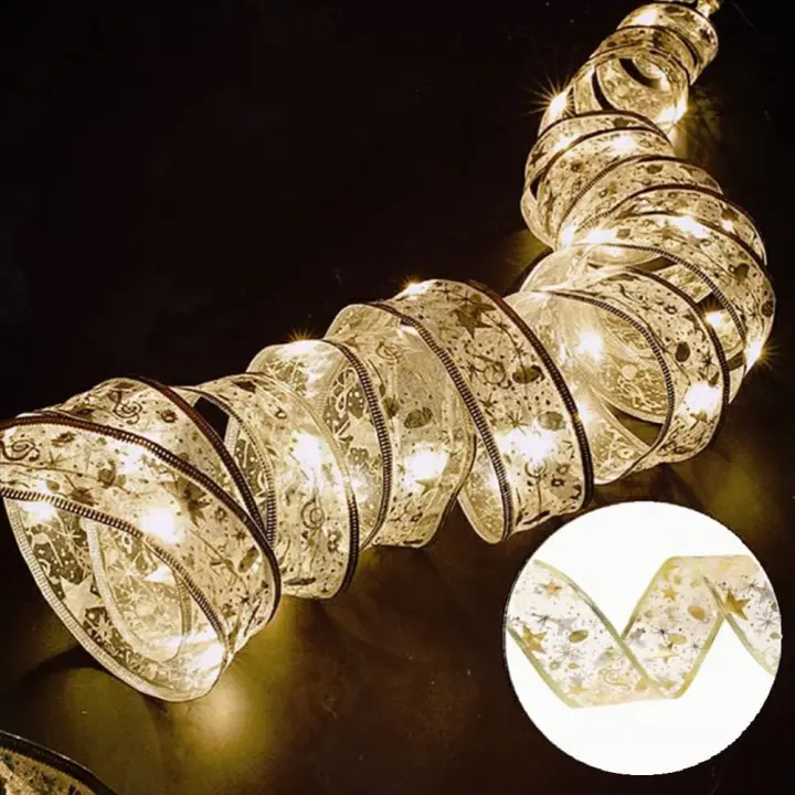 Cadena de luces navideñas con cinta para árbol de Navidad, luces navideñas que funcionan con pilas, decoración navideña para fiestas - 1