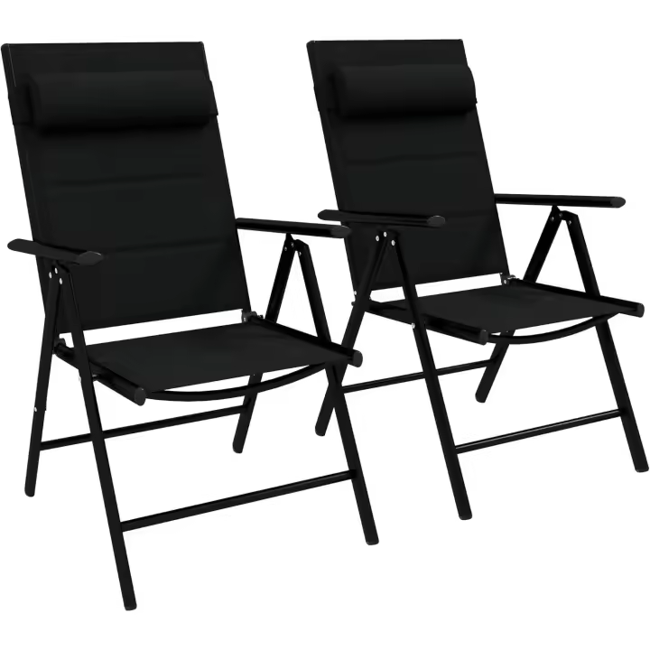 Conjunto de 2 Sillas de Camping Plegables Sillas de Jardín con Marco de Aluminio Reposacabezas y Reposabrazos Carga 130 kg para Terraza Playa 54x67x108 cm Negro - 1