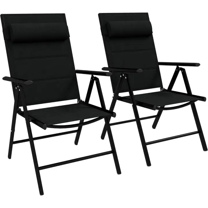 Conjunto de 2 Sillas de Camping Plegables Sillas de Jardín con Marco de Aluminio Reposacabezas y Reposabrazos Carga 130 kg para Terraza Playa 54x67x108 cm Negro - 1