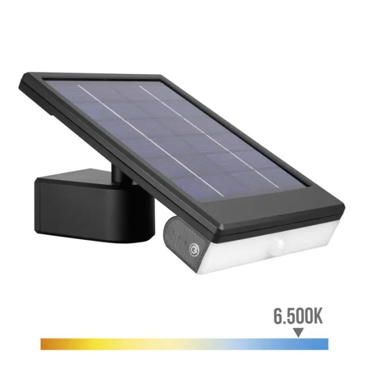 EDM Aplique Solar LED 6W 720LM Luz Fría con Sensor Movimiento Negro - 31854 Aplique solar led Iluminación Exterior Solar Led - 1