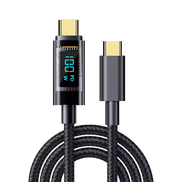 DAM. Cable USB-C a USB-C de 100W PD, carga rápida, pantalla digital, 2 metros. 200x0,5x0,5cm - 1