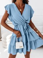 Vestido de Mujer para Verano-Silueta femenina con detalle de anudado en cintura y combinación de tejidos - details 18