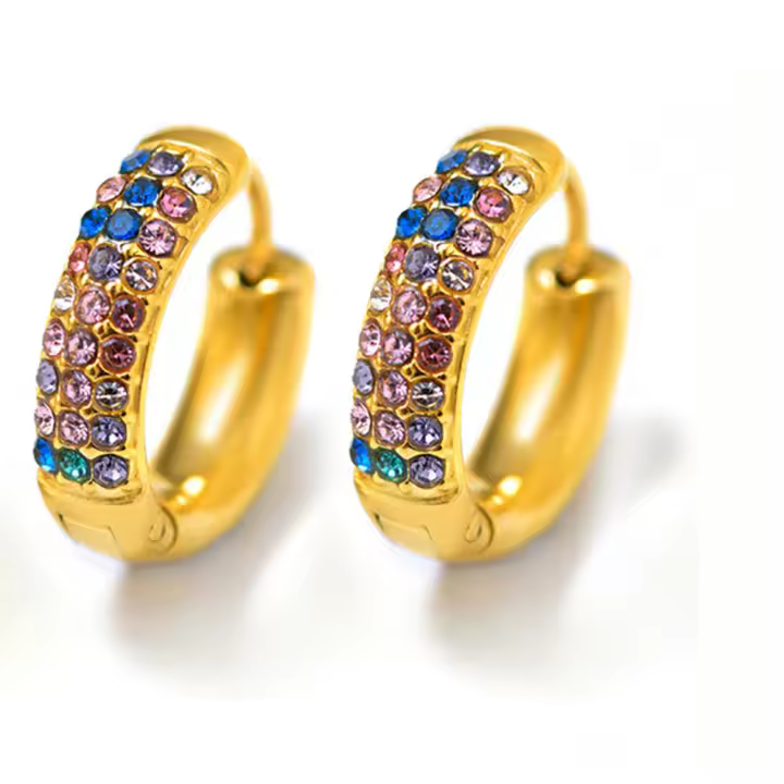 Pendientes de Hoja de Arce de Acero Inoxidable Zirconia Colorido Adecuado para Mujeres Oro Plateado - 1