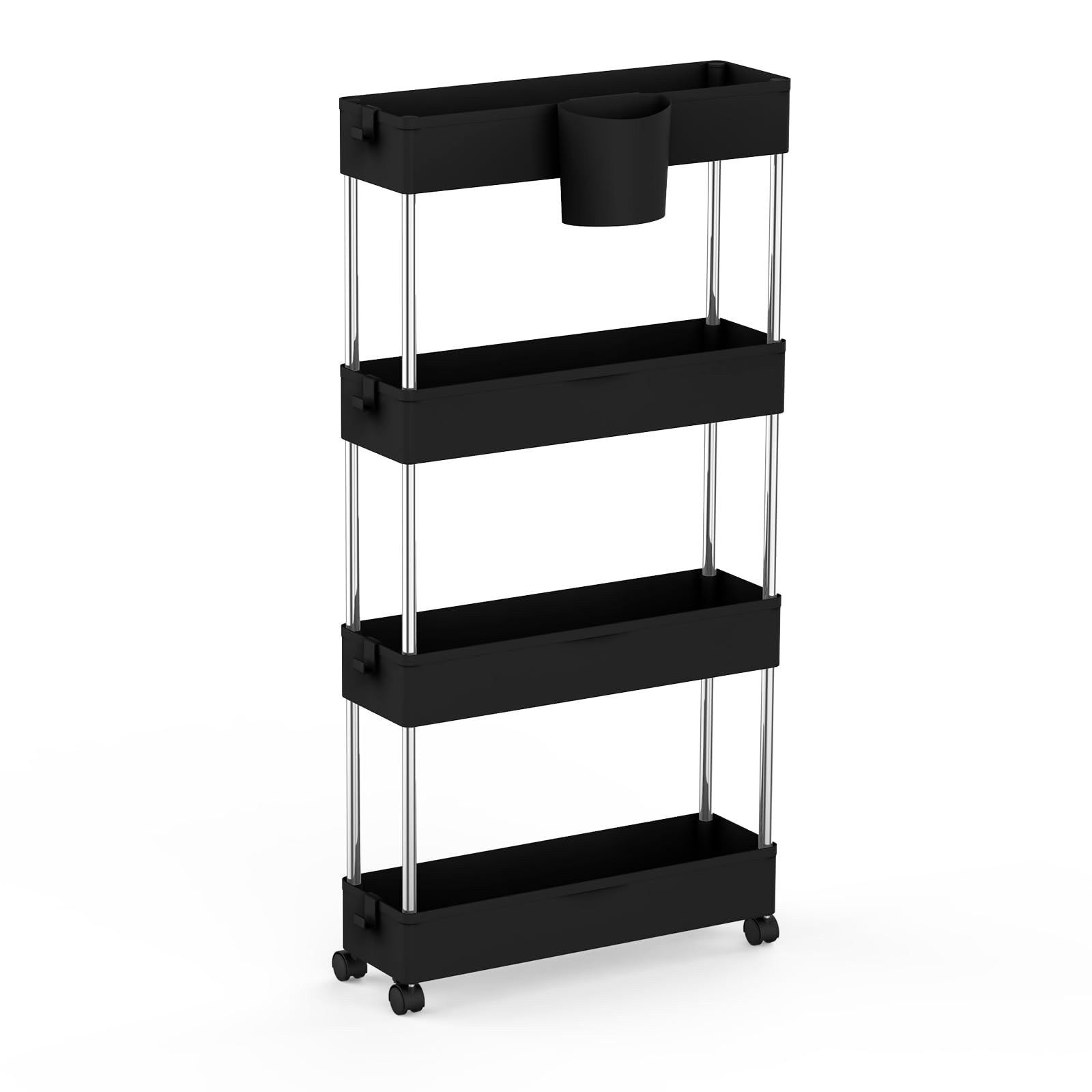 Rcynview Carro de Almacenamiento Rcynview de 4 Niveles con Ruedas para Cocina Baño y Oficina Negro Blanco