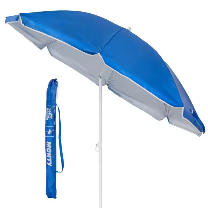 Lola Home Sombrilla de playa de 8 varillas con protección solar UPF +50 de acero y nylon azul, de Ø 220 cm - 1