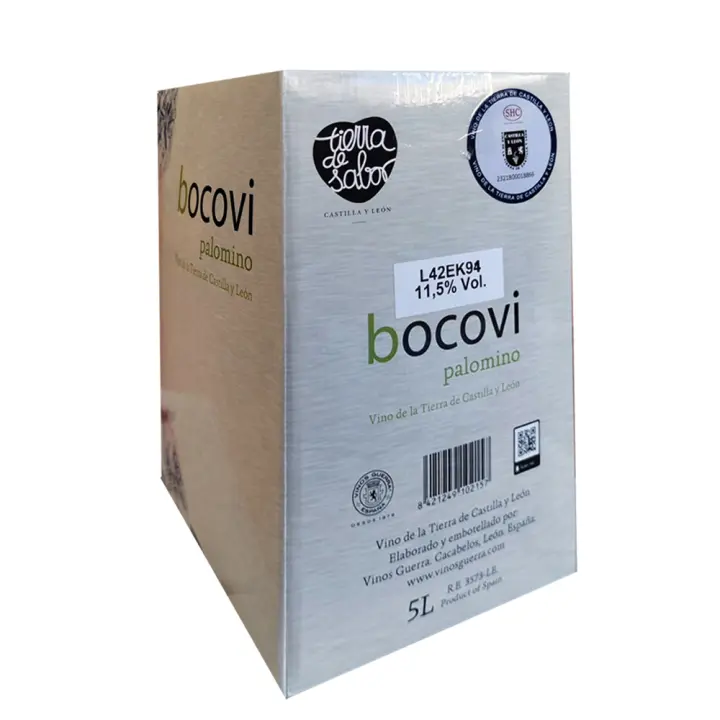 BAG IN BOX VINO BLANCO DE UVA PALOMINO BOCOVI. 5 LITROS. CON GRIFO. VINOS GUERRA - 1