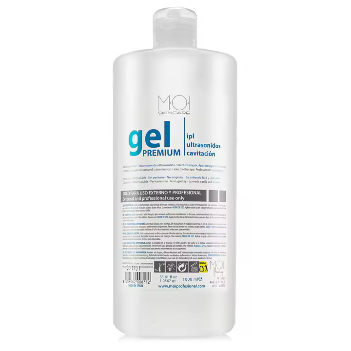 Gel conductor PREMIUM especial IPL Ultrasonidos incoloro y sin perfume 1000ml MOI - 1