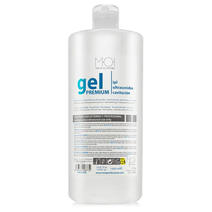 Gel conductor PREMIUM especial IPL Ultrasonidos incoloro y sin perfume 1000ml MOI - 1