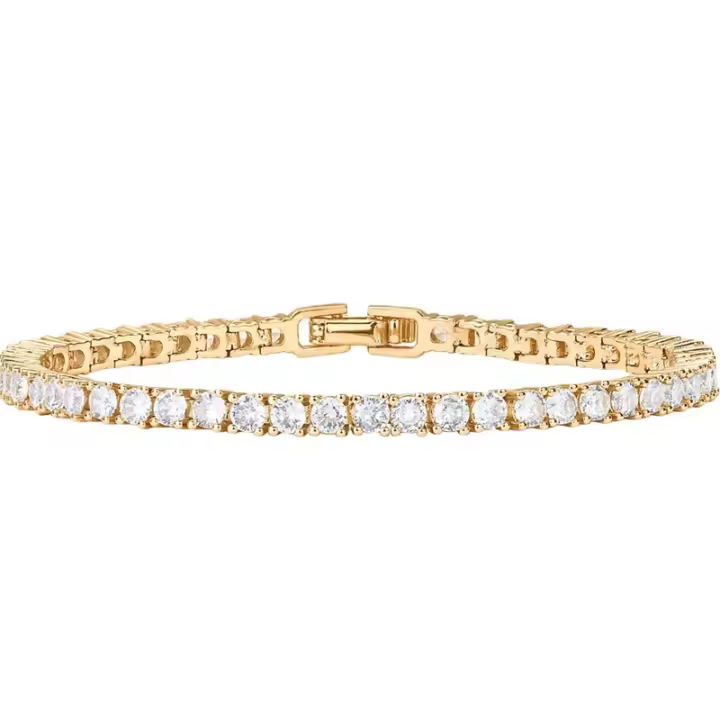 Pulsera Clásica de Tenis with rounded cúbica de 3mm, bañada en oro de 14 Quilates-Joyería elegant y brilliant para Mujer - 1