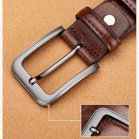 Cinturón vintage de Piel Negra para hombre con cinturón de aleación y pasador para pantalón. - details 2