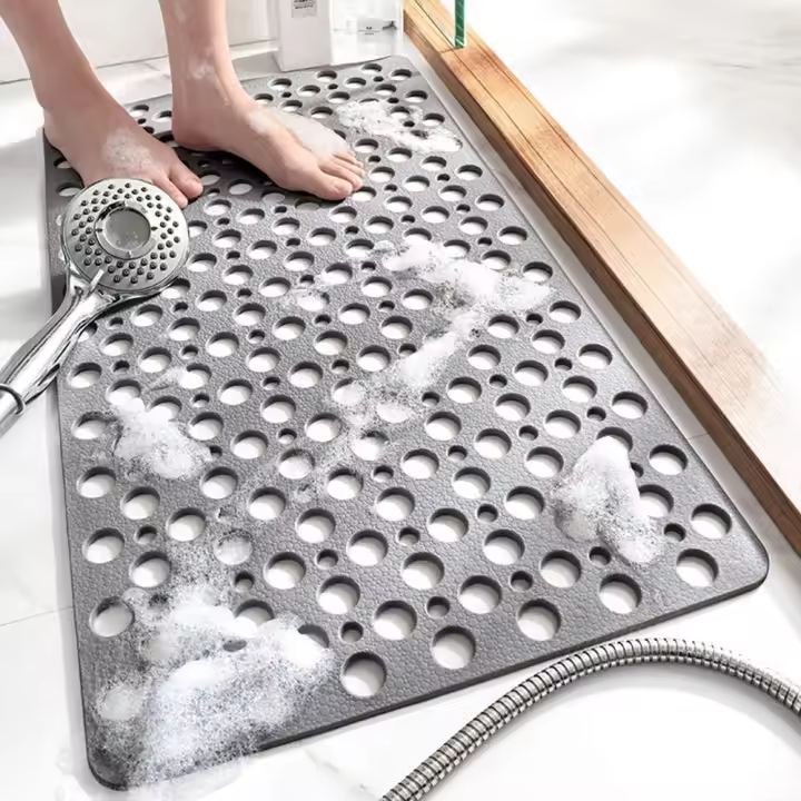 alfombras de ducha antideslizantes anti M LD, 75 alfombra de baño antideslizante de goma pequeña de 43 cm con orificios de drenaje, alfombra de ducha resistente a las bacterias lavable a máquina - 1