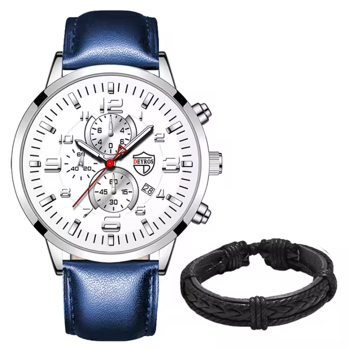 Reloj Deportivo De Moda Para Hombre DEYROS Reloj De Pulsera De Cuarzo Con Correa De Cuero Calendario Y Fecha Luminoso Reloj Casual Para Hombre - 1