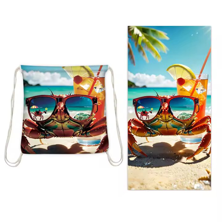Bolsa integrada, mochila de almacenamiento portátil, toalla estampada, Toalla de baño - 1