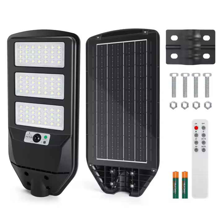 Aigostar - 150W Farola solar LED exterior con sensor de movimiento, mando a distancia, 1500LM luz blanca. Foco solar LED potentes con temporizador, impermeable protección IP65. No incluye soporte - 1