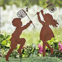Decoración De Jardín Campestre Encantadora 1pc Silueta De Niño Y Niña Arte Metálico Para Agregar Un Toque De Encanto Y Divertimento - details 3