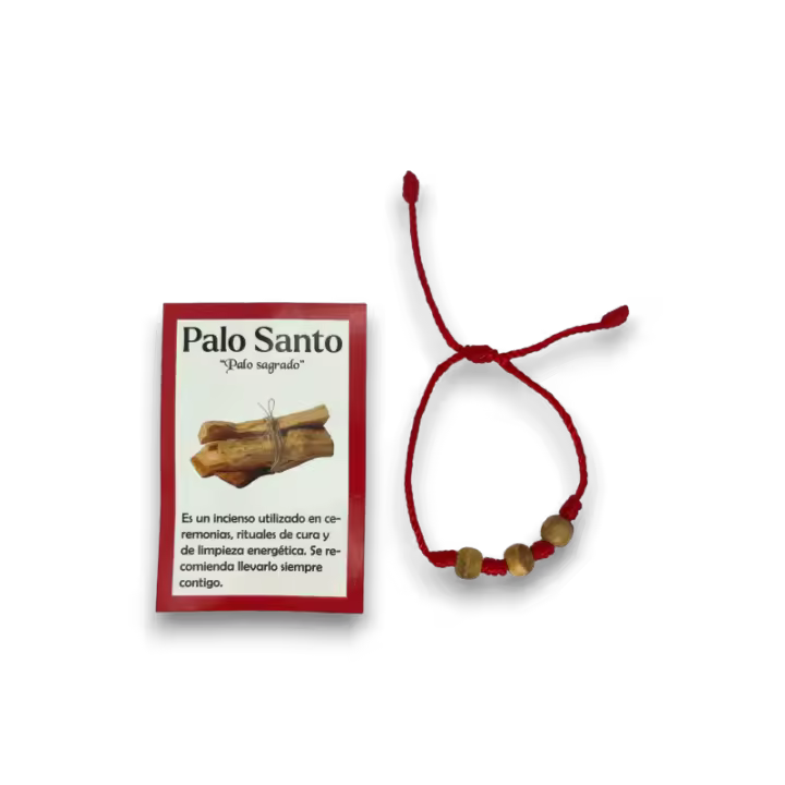 Pulsera de Palo Santo natural - Pulsera de Cuerda Roja con Palo Santo - Madera Sagrada - 1