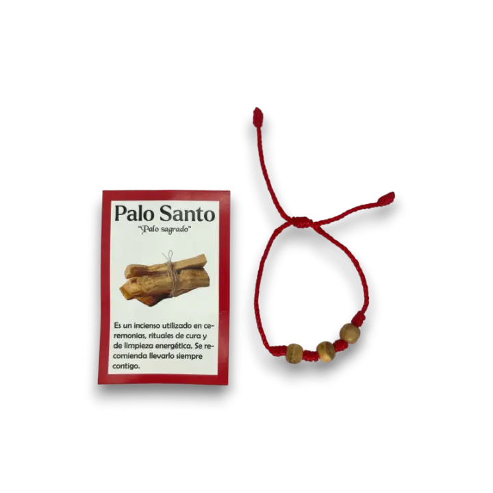 Pulsera de Palo Santo natural - Pulsera de Cuerda Roja con Palo Santo - Madera Sagrada - 1