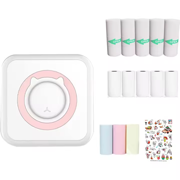 Mini impresora de bolsillo portátil sin tinta impresora fotográfica con papel de impresora de 13 rollos para impresora inalámbrica para iOS/Android Smartphone (rosa) - 1