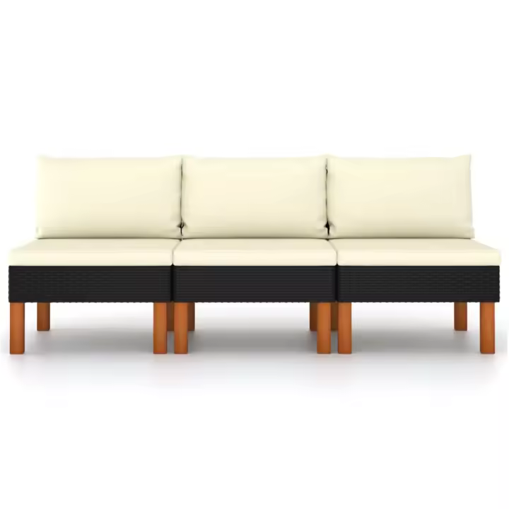 vidaXL Sofás centrales 3 uds ratán sintético y madera de eucalipto - 1