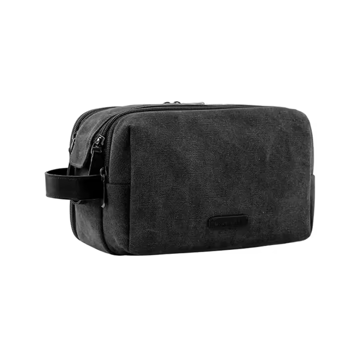 Neceser para hombre, organizador de artículos de tocador de viaje de lona, bolsa de afeitar impermeable para accesorios de aseo, negro - 1