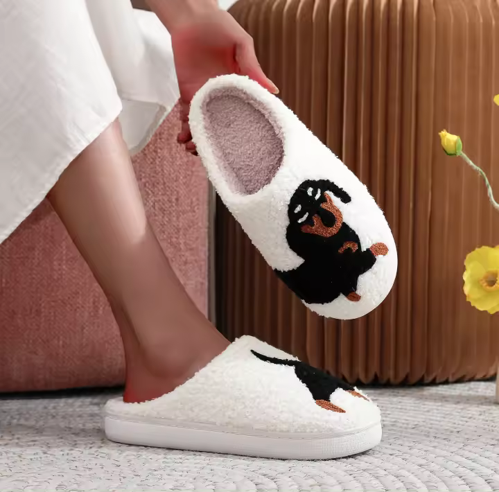 Zapatillas Hogar Mujer Antideslizante Suela Gruesa Diseño Dachshund Algodón - 1
