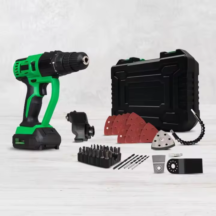 Taladro electrico de bateria multifuncion . MultiTool Hammersmith modelo  M22606 - Kit de 58 piezas para taladrar, atornillar, cortar, lijar y raspar - Herramienta oscilante de 18 V con puntas, almohadillas de lijado y maletín - 1