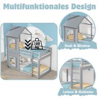 90*200cm Litera, Cama Infantil, Cama en dormitorio Masculino y Femenino, Con Escalera y Techo, de pie a Tierra, Madera masiva, Gris - details 4