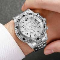 Reloj De Negocios Para Hombre Moda Lujo Dial Grande 2PCS Reloj De Cuarzo Sin Caja Material De Correa Aluminio Marcadores Arábigos Estilo Casual - details 7