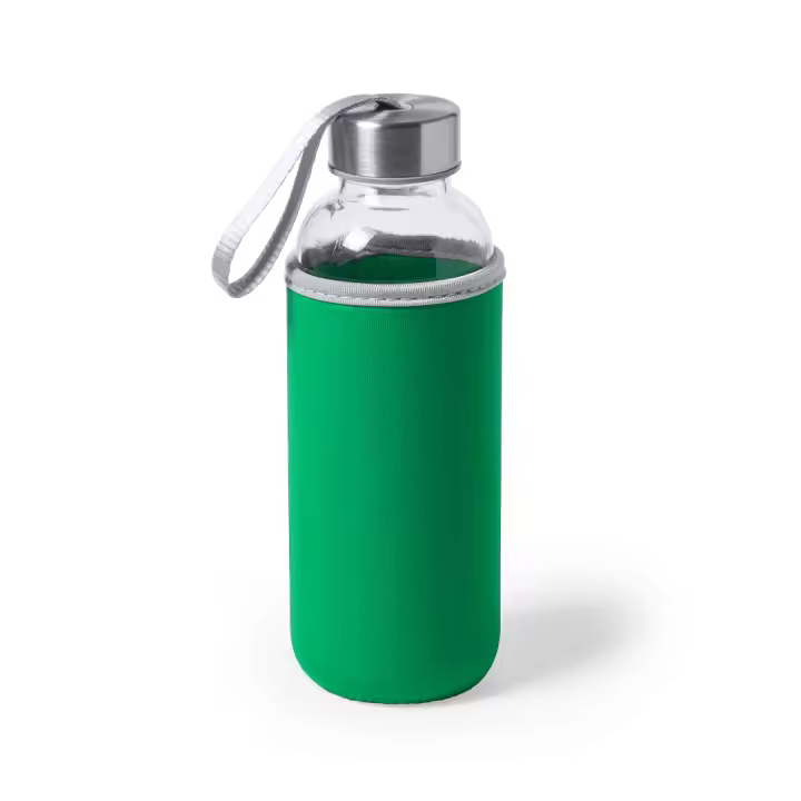 Pack de botellas de cristal personalizadas de 420 ml. de capacidad personalizadas, tapón de seguridad a rosca y cinta de transporte, funda de neopreno en vivos colores. Botella agua. Regalo invitados Primera Comunión, boda, damas de honor. Imagina - 1