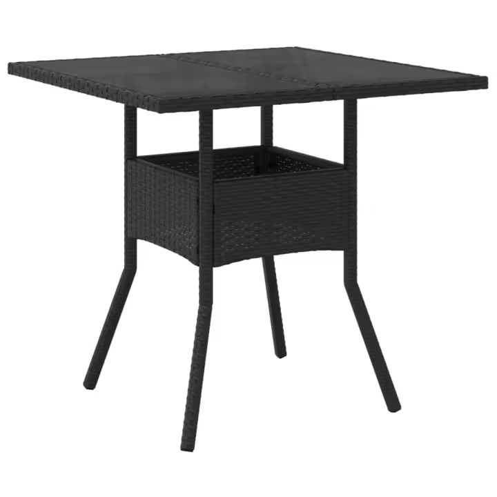 Mesa de Jardín superficie De Vidrio Negro PE 80x80x75 cm - 1