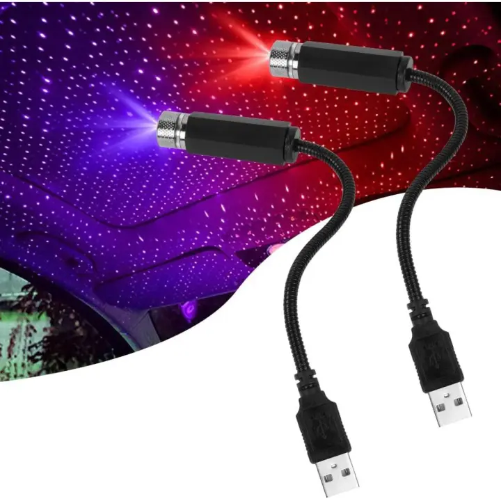 Luz LED de ambiente, 2 piezas USB para techo de automóvil, luz de ambiente de cielo estrellado, proyector LED, luz de noche roja, modos múltiples ajustables, luz USB para automóvil/fiesta - 1