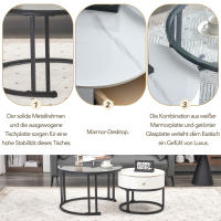 Juego de Mesa Centro Moderno en Blanco - 2 Piezas with Cristal Pulido, Tapa de Mármol Pizarra y Cajones de Madera Maciza | Top Venta para Salas con Estilo Minimalista y Funcionalidad - details 3