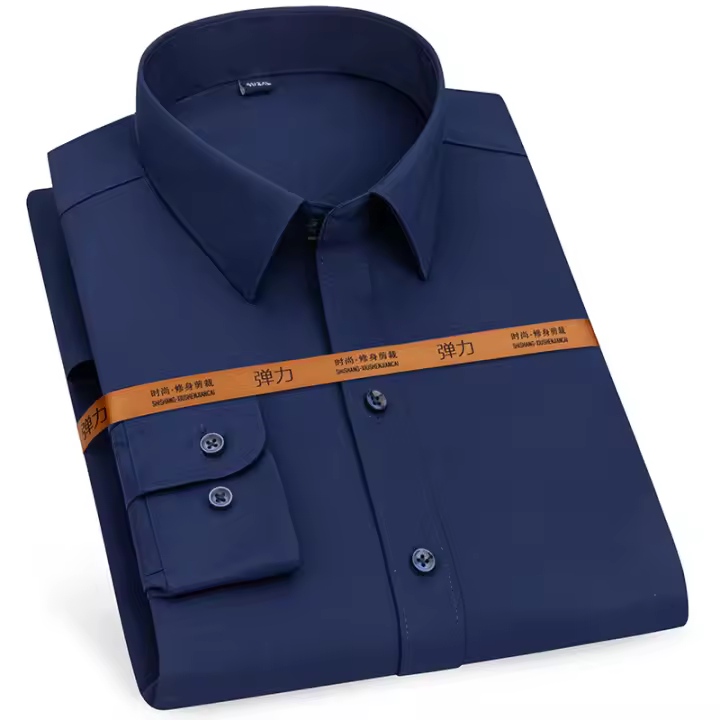 Camisa De Encaje Para Hombre De Cuello Alto Con Mangas Largas Y Corte Slim Casual De Alta Calidad Transpirable De Color Sólido Para Negocios - 1