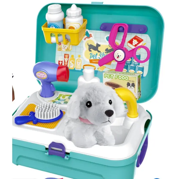 Kit de juguetes para el cuidado de mascotas con juego de rol, aseo, alimentación y mochila para niños de 3, 4 y 5 años - Apto para niñas y niños - 1