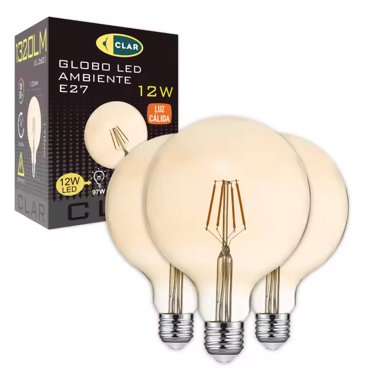 Nuevo CLAR- Bombilla Globo E27 LED, Bombilla Vintage E27 LED G125 Filamento, Bombilla LED E27 12W Luz Cálida 2500ºK - 1