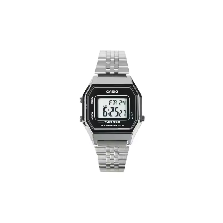 Reloj mujer Casio LA680WEA-1DF clásico plateado negro luz led correa de acero inoxidable watch casio - 1