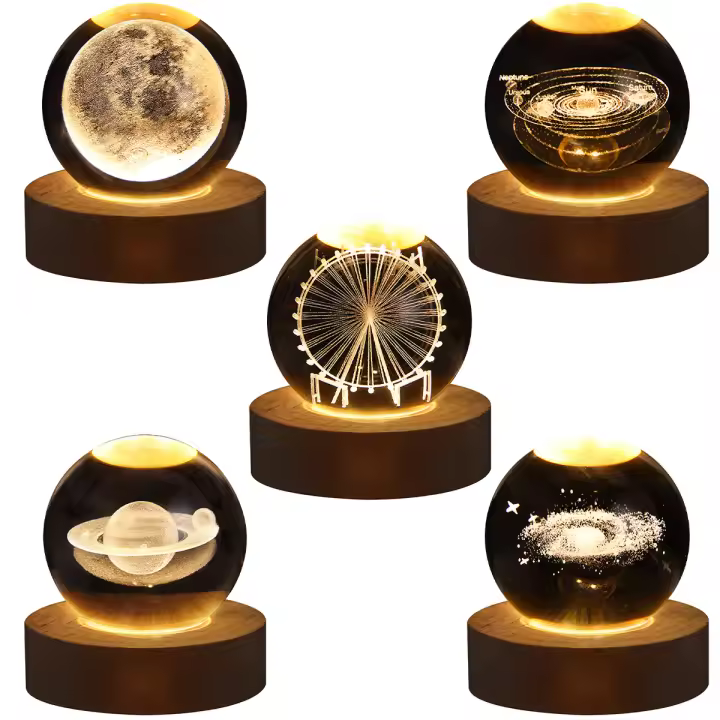 Lámpara De Noche LED En Forma De Cristal 3D Con Galaxia Planetaria Para Decoración Del Hogar Y Dormitorio Luz De Mesa Creativa Regalo De Luna Y Planeta Para El Lado Del Cama - 1