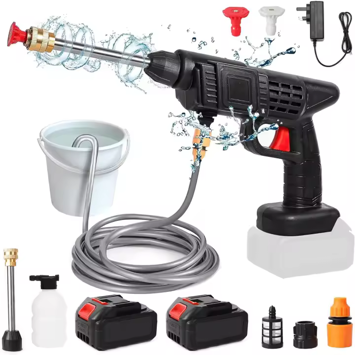 Wonduu Hidrolimpiadora Portátil 48V con 2 Baterías | Pistola de Alta Presión Inalámbrica 6000mAh | Limpieza de Coches, Ventanas, Jardines y Piscinas | Ligera y Recargable con Accesorios - 1