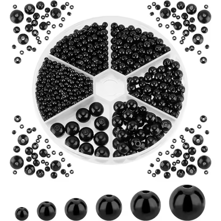 1070pcs Perlas Redondas Negras De ABS Plástico Tamaños Suaves Espaciadoras Lustre Satinado Para Manualidades Pulseras Collares - 1